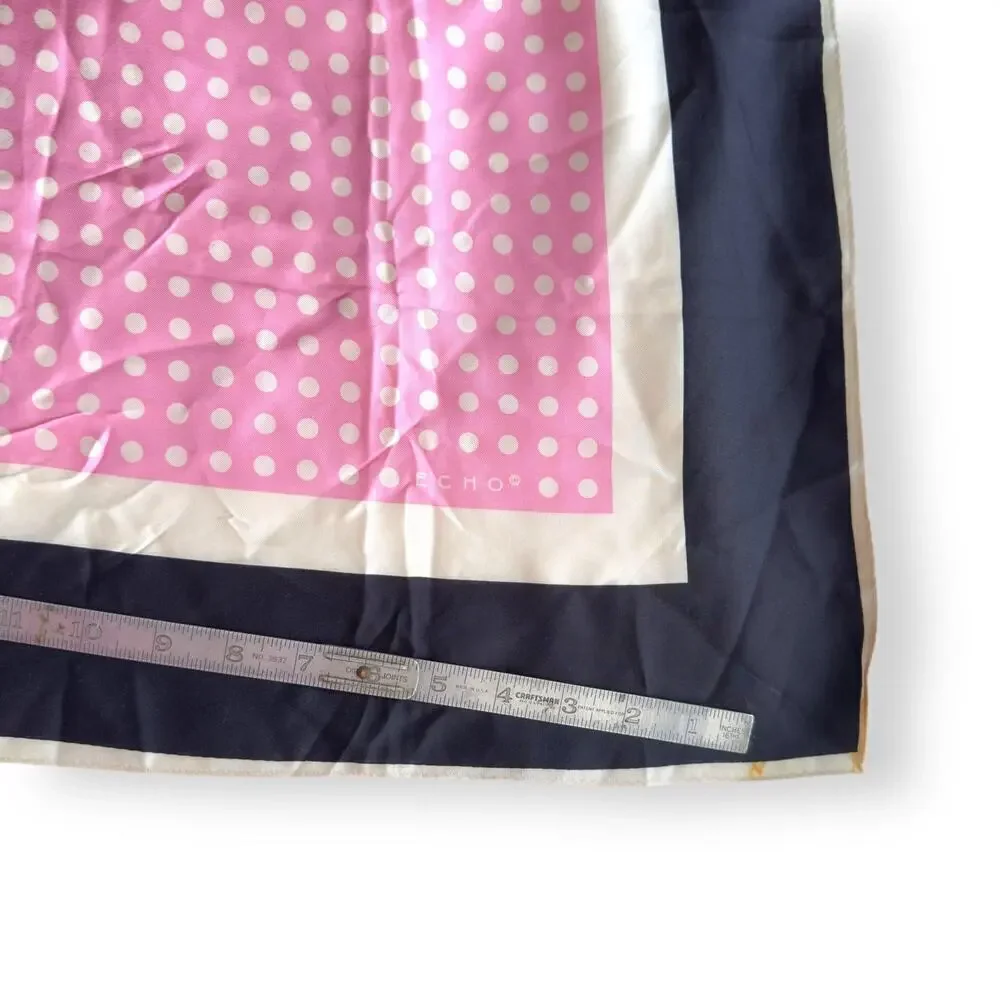 Vintage Echo Scarf Silk Chinon Blend Polka Dot Pink, White, Black Square 31” 70s